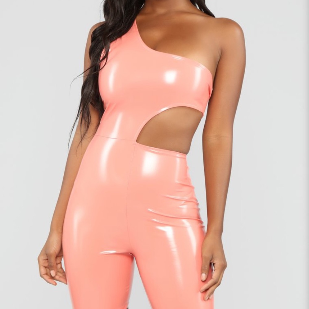 Coral latex romper